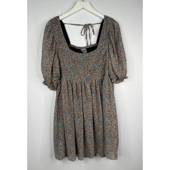 Arula Womens Sz X Floral Dress Large Puff Sleeve Cottagecore Milkmaid Babydoll - Picture 1 of 11